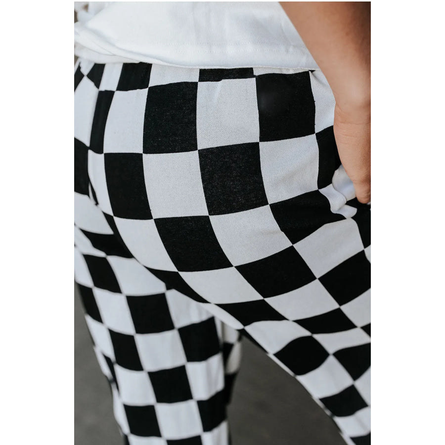 Checkered Elastic Waist Joggers Apparel and Accessories