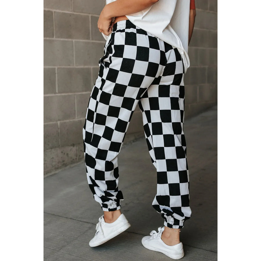 Checkered Elastic Waist Joggers Apparel and Accessories