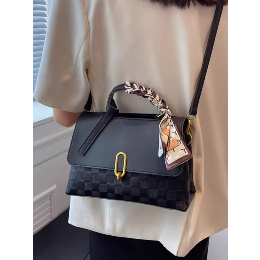Checkered Flap Crossbody Bag Black / One Size Apparel and Accessories