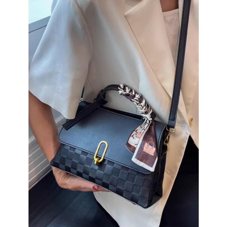 Checkered Flap Crossbody Bag Black / One Size Apparel and Accessories