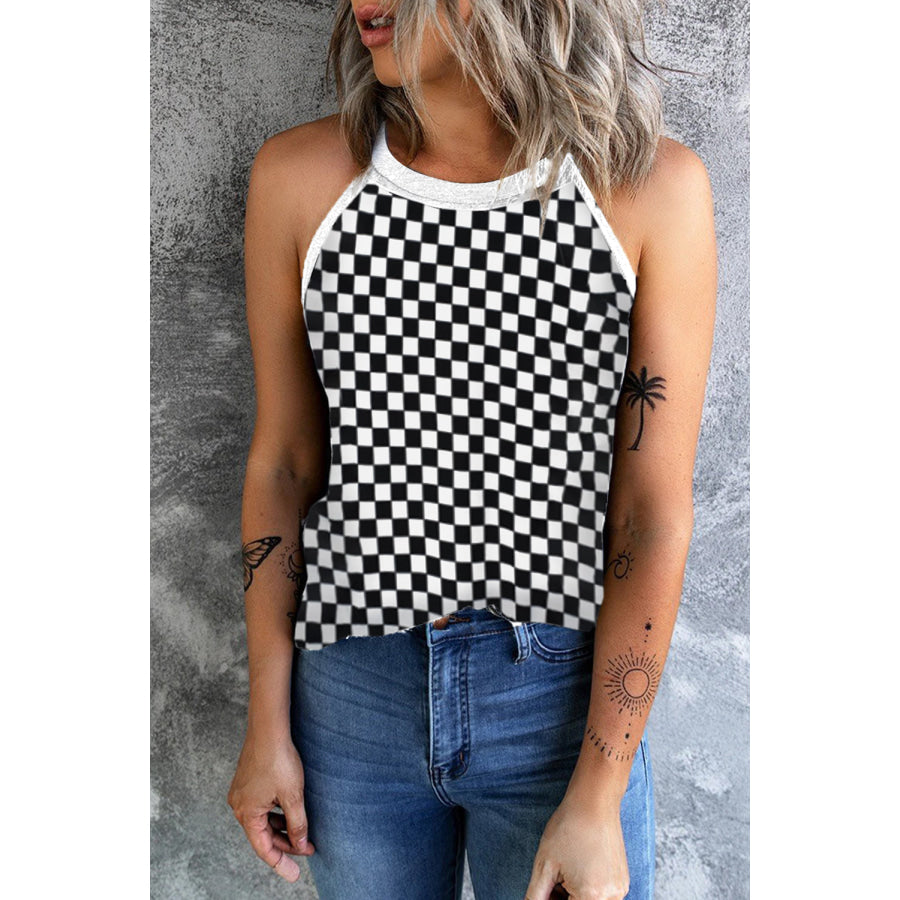 Checkered Grecian Neck Tank Apparel and Accessories