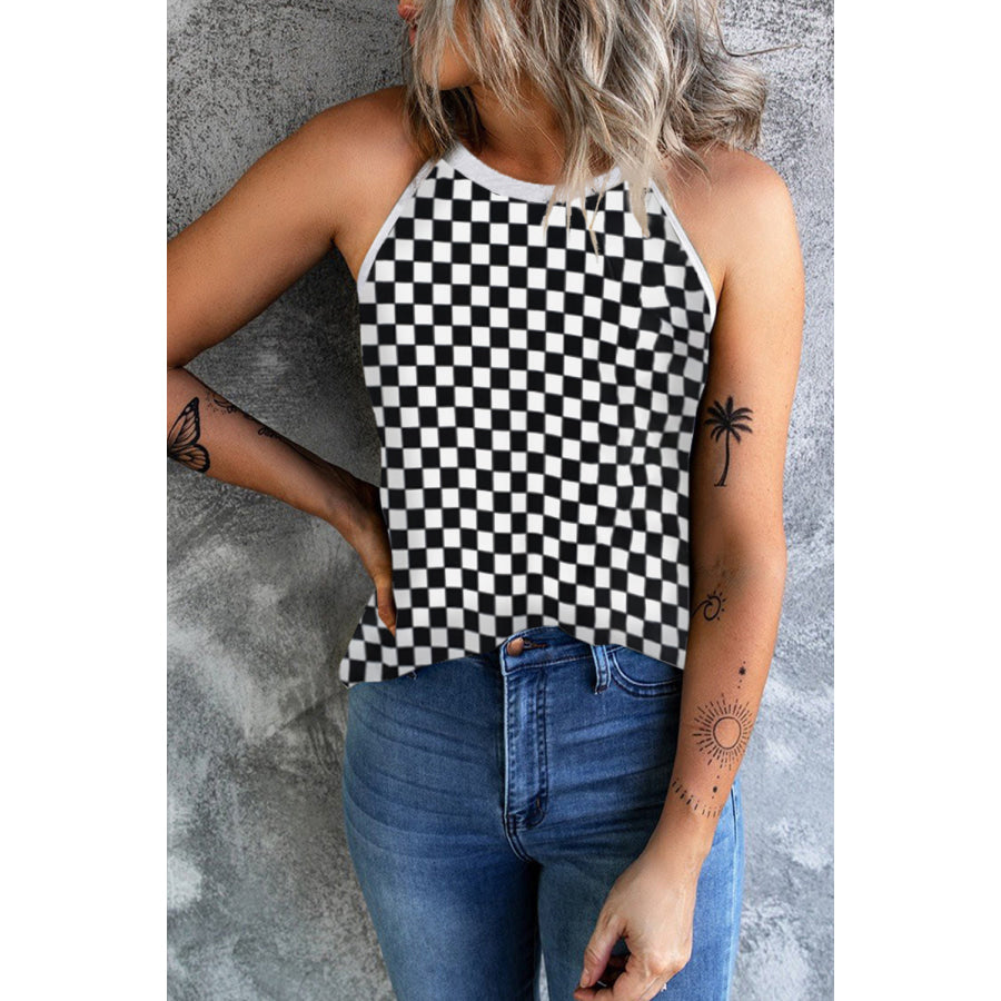 Checkered Grecian Neck Tank Plaid / S Apparel and Accessories