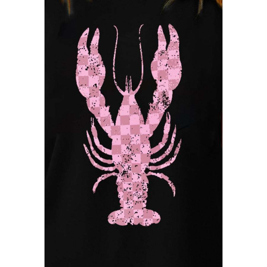 Checkered Lobster Graphic Round Neck Short Sleeve T-Shirt Apparel and Accessories