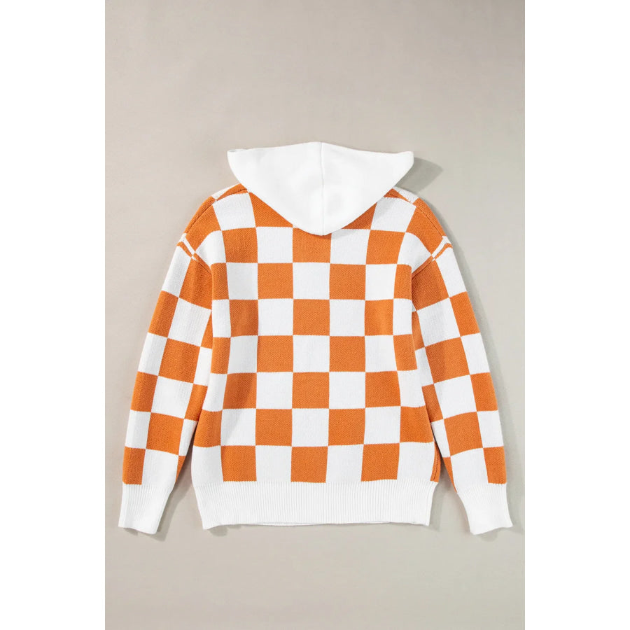 Checkered Long Sleeve Hooded Sweater Apparel and Accessories