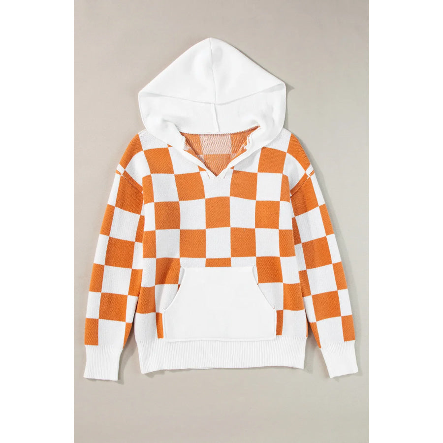 Checkered Long Sleeve Hooded Sweater Apparel and Accessories