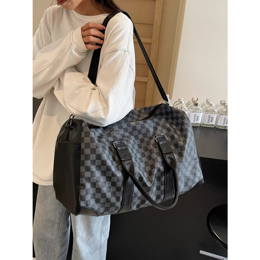 Checkered Pattern Travel Bag Black / onesize Apparel and Accessories