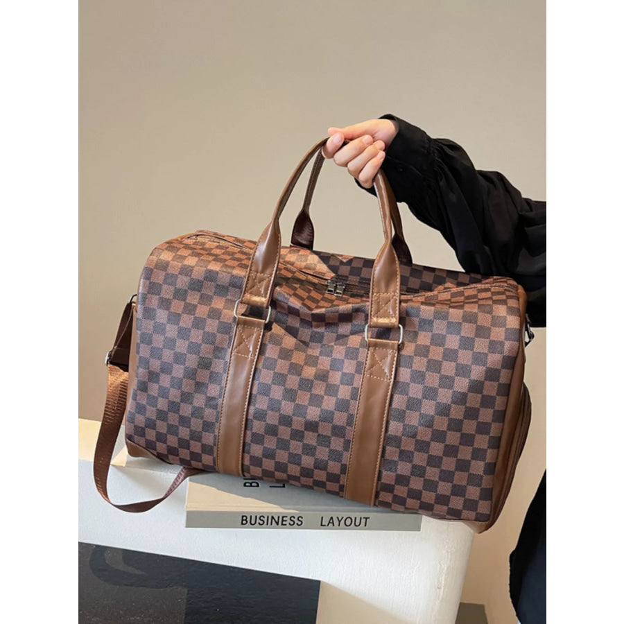 Checkered Pattern Travel Bag Brown / onesize Apparel and Accessories