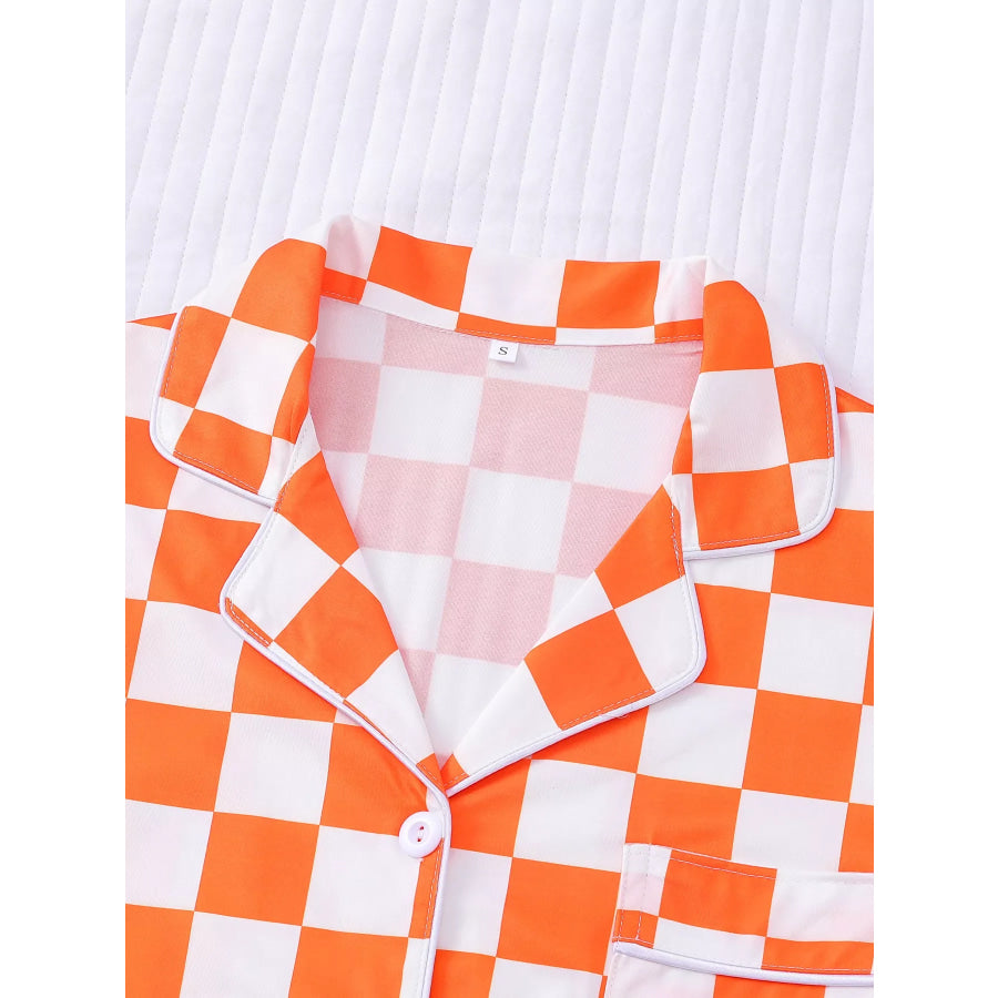 Checkered Print Button Up Top and Shorts Lounge Set Apparel and Accessories