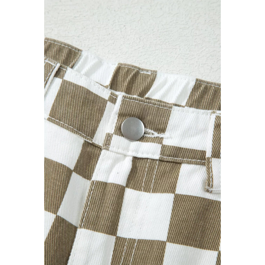 Checkered Print Denim Barrel Pants Apparel and Accessories