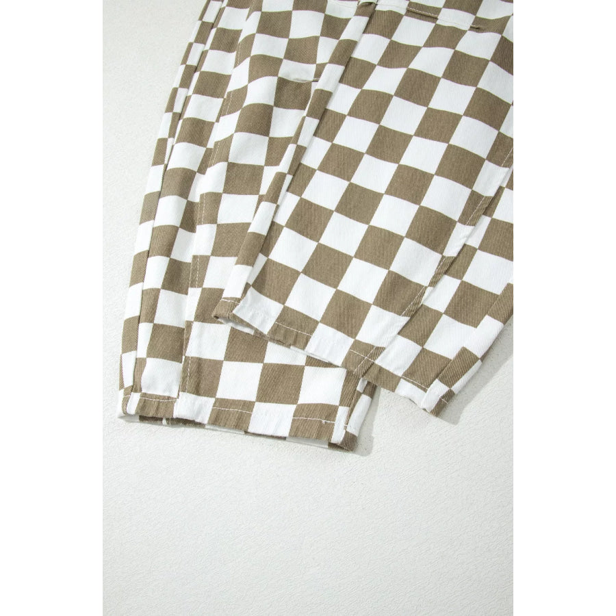 Checkered Print Denim Barrel Pants Apparel and Accessories