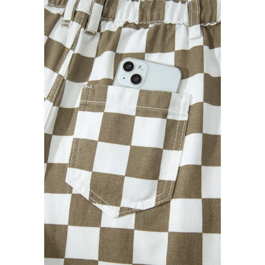 Checkered Print Denim Barrel Pants Apparel and Accessories
