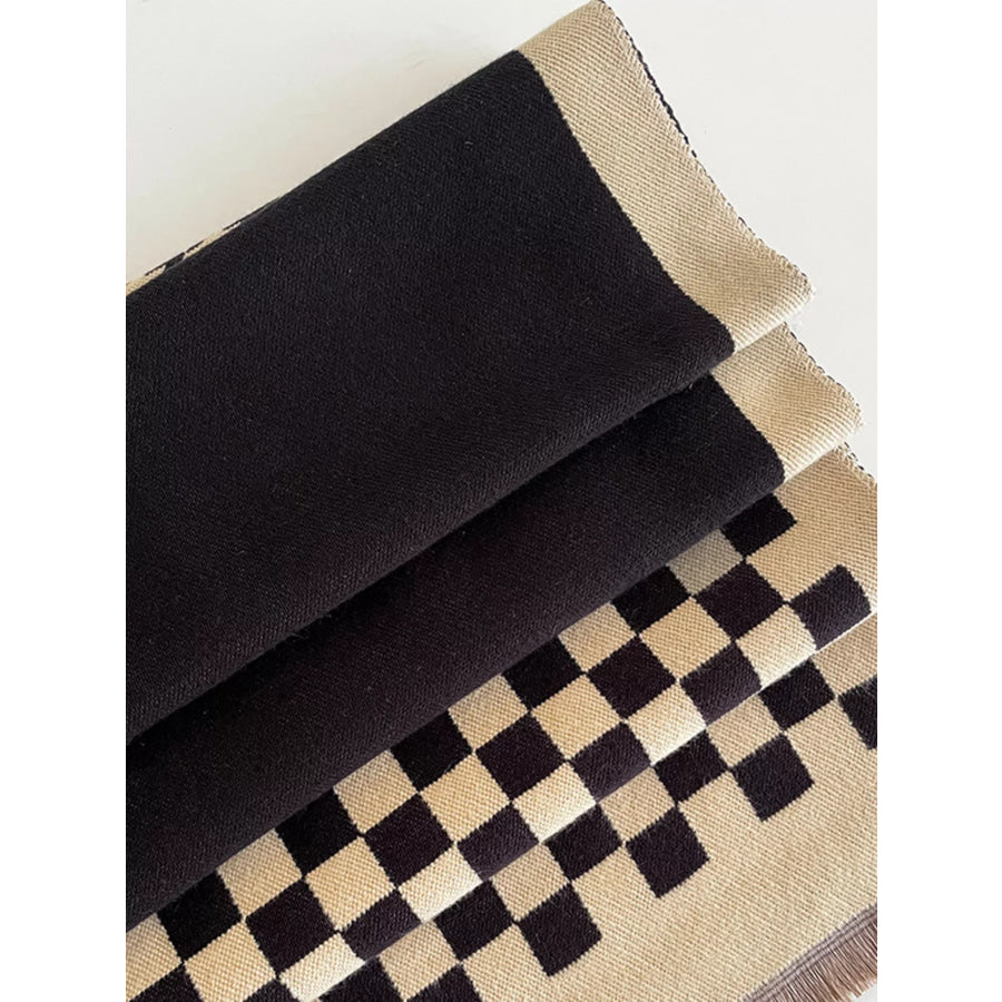 Checkered Raw Hem Scarf Apparel and Accessories