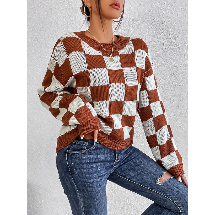 Checkered Round Neck Sweater