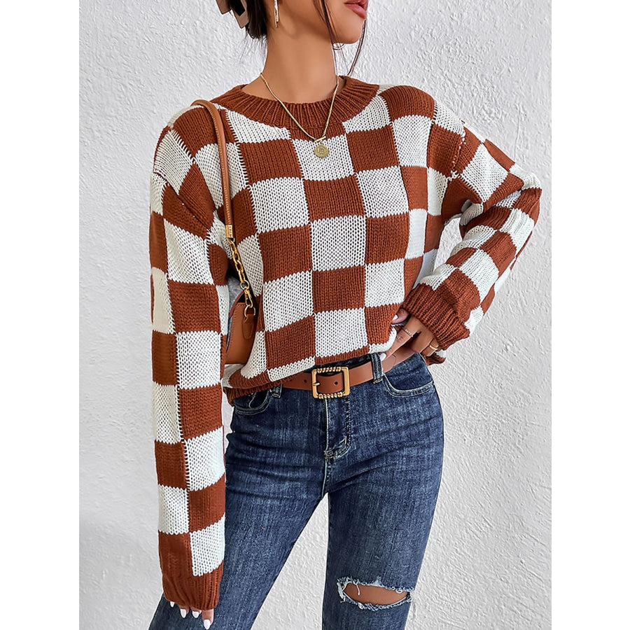 Checkered Round Neck Sweater