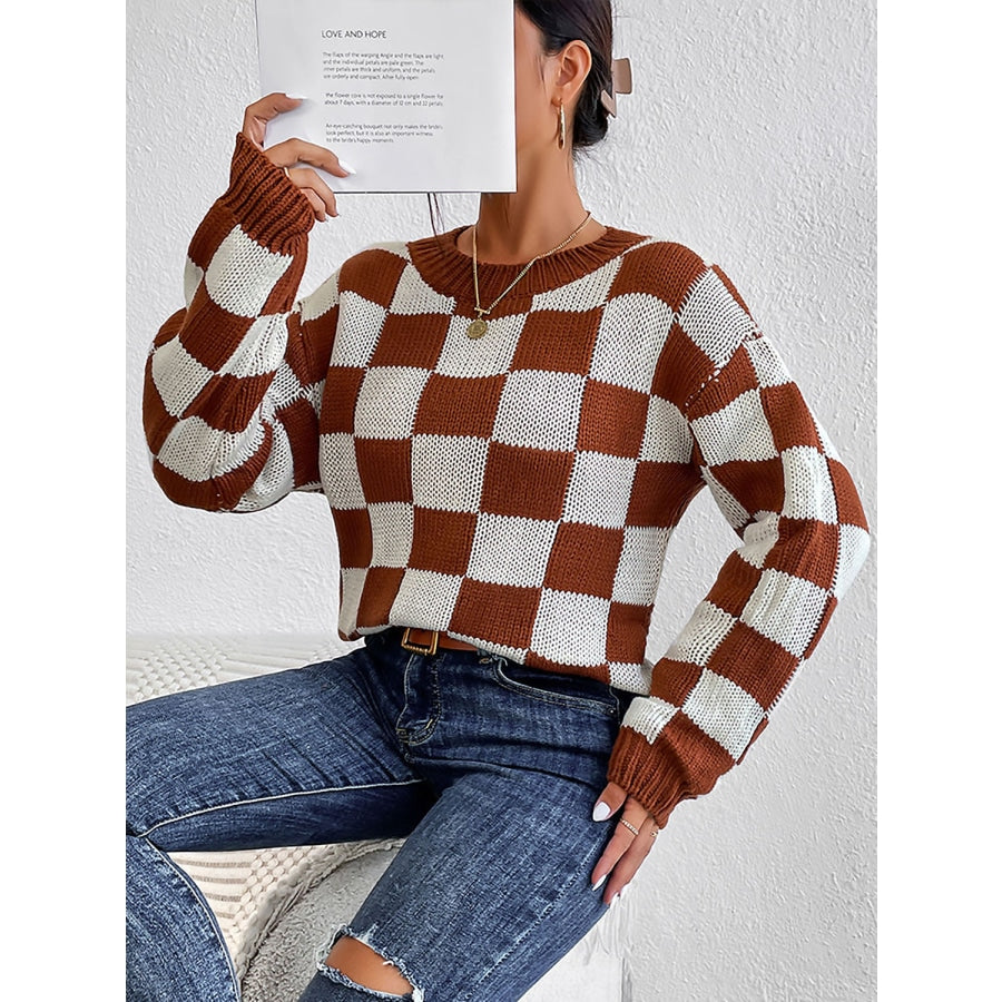 Checkered Round Neck Sweater