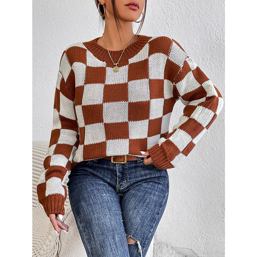 Checkered Round Neck Sweater