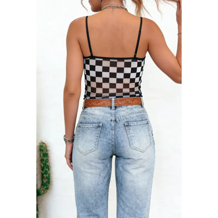 Checkered Sheer Mesh Cami Apparel and Accessories