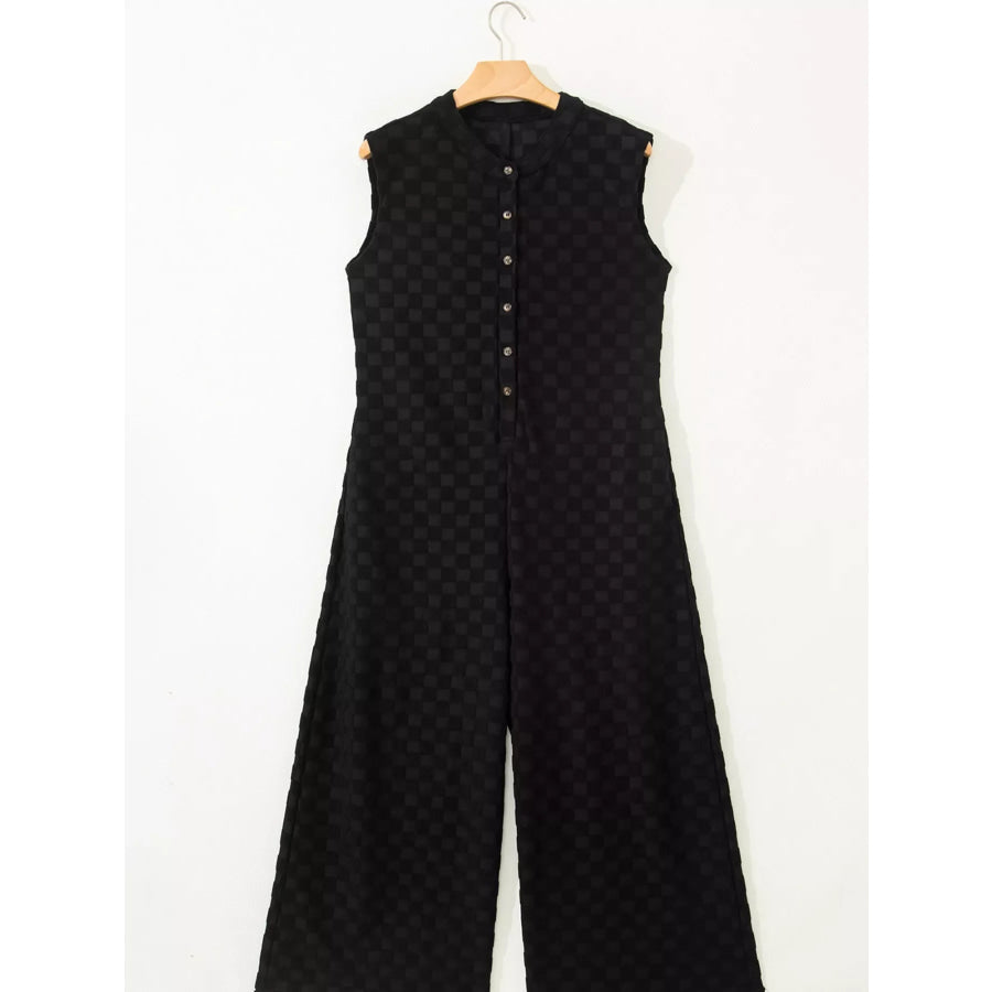 Checkered Sleeveless Wide Leg Jumpsuit Apparel and Accessories