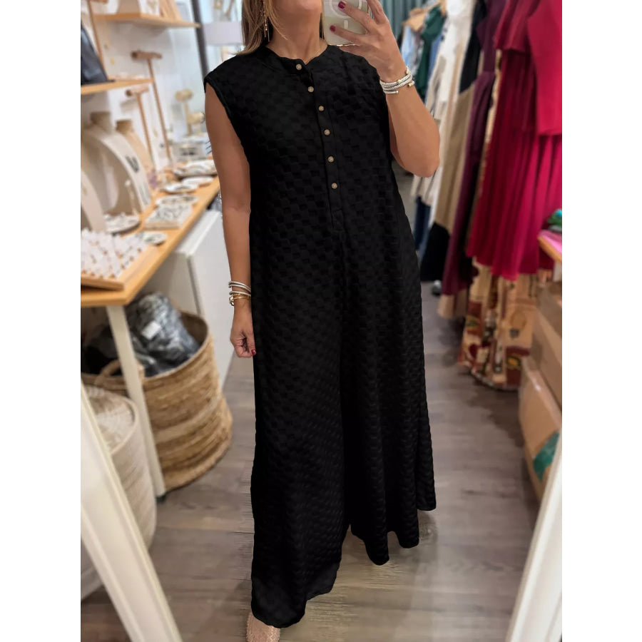 Checkered Sleeveless Wide Leg Jumpsuit Black / S Apparel and Accessories