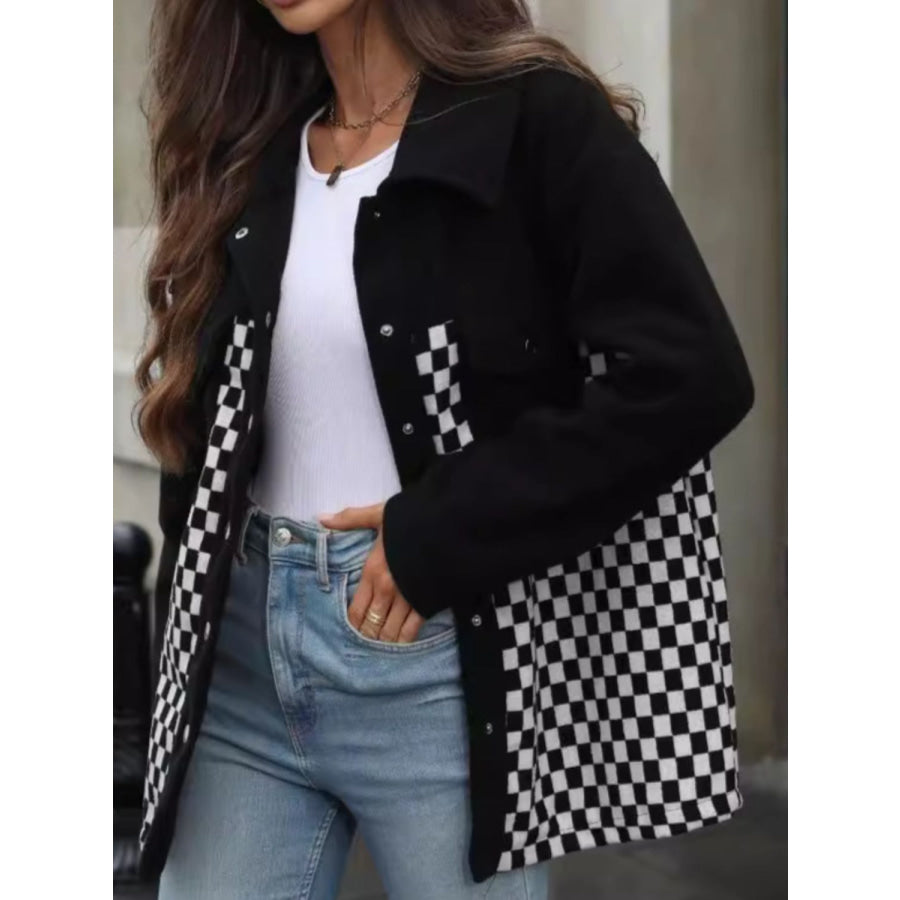 Checkered Snap Down Long Sleeve Jacket Apparel and Accessories