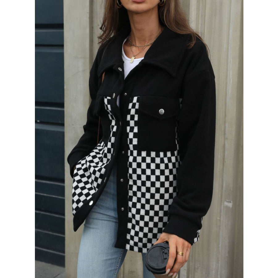 Checkered Snap Down Long Sleeve Jacket Apparel and Accessories