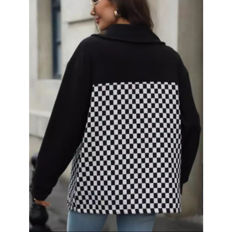 Checkered Snap Down Long Sleeve Jacket Apparel and Accessories