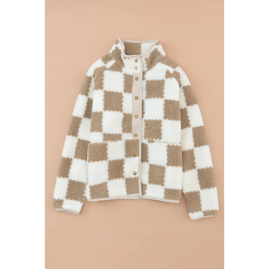 Checkered Snap Down Long Sleeve Jacket Apparel and Accessories