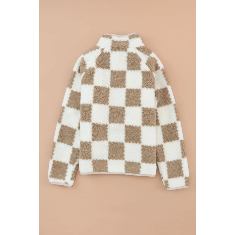 Checkered Snap Down Long Sleeve Jacket Apparel and Accessories