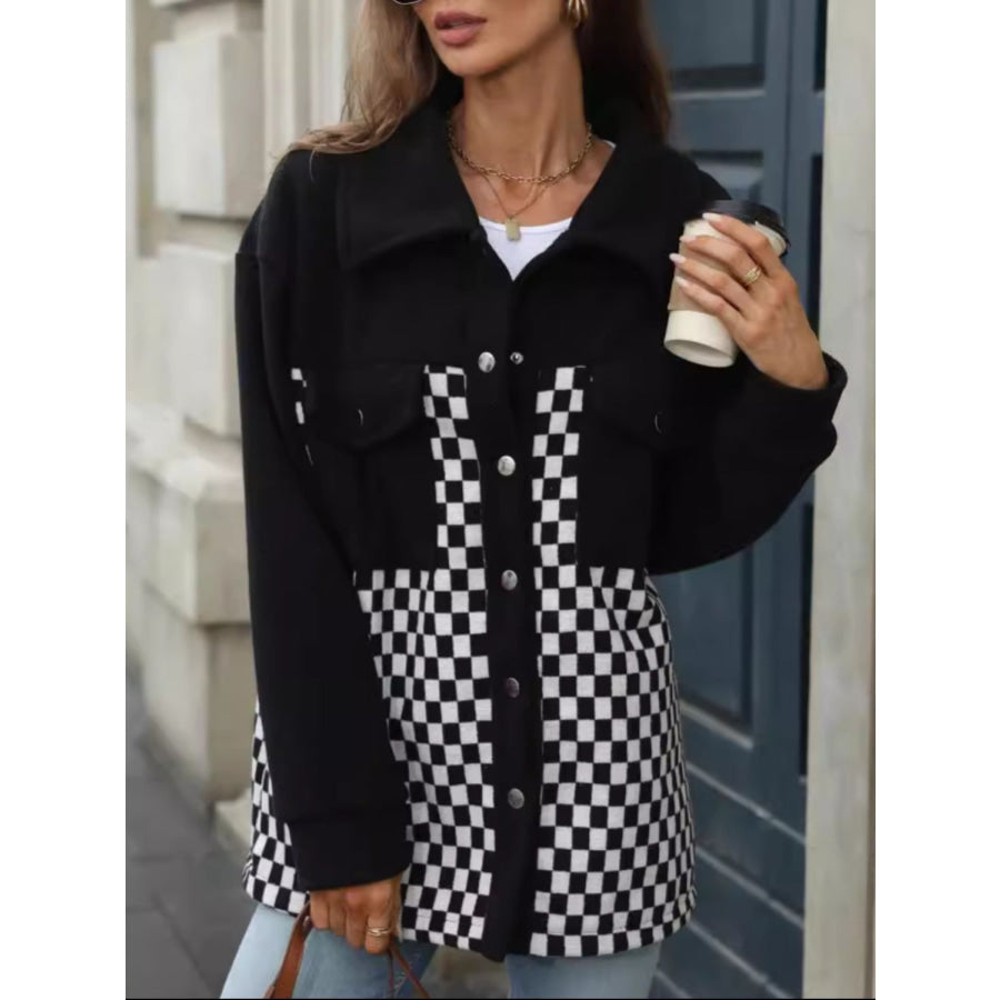 Checkered Snap Down Long Sleeve Jacket Apparel and Accessories