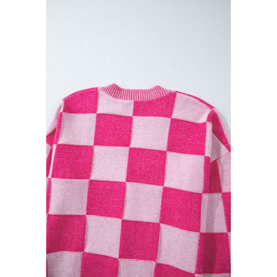 Checkered V-Neck Long Sleeve Cardigan Apparel and Accessories