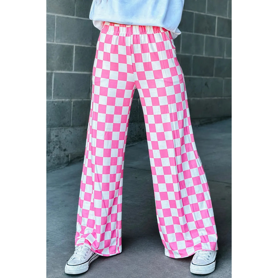 Checkered Wide Leg Pants Apparel and Accessories