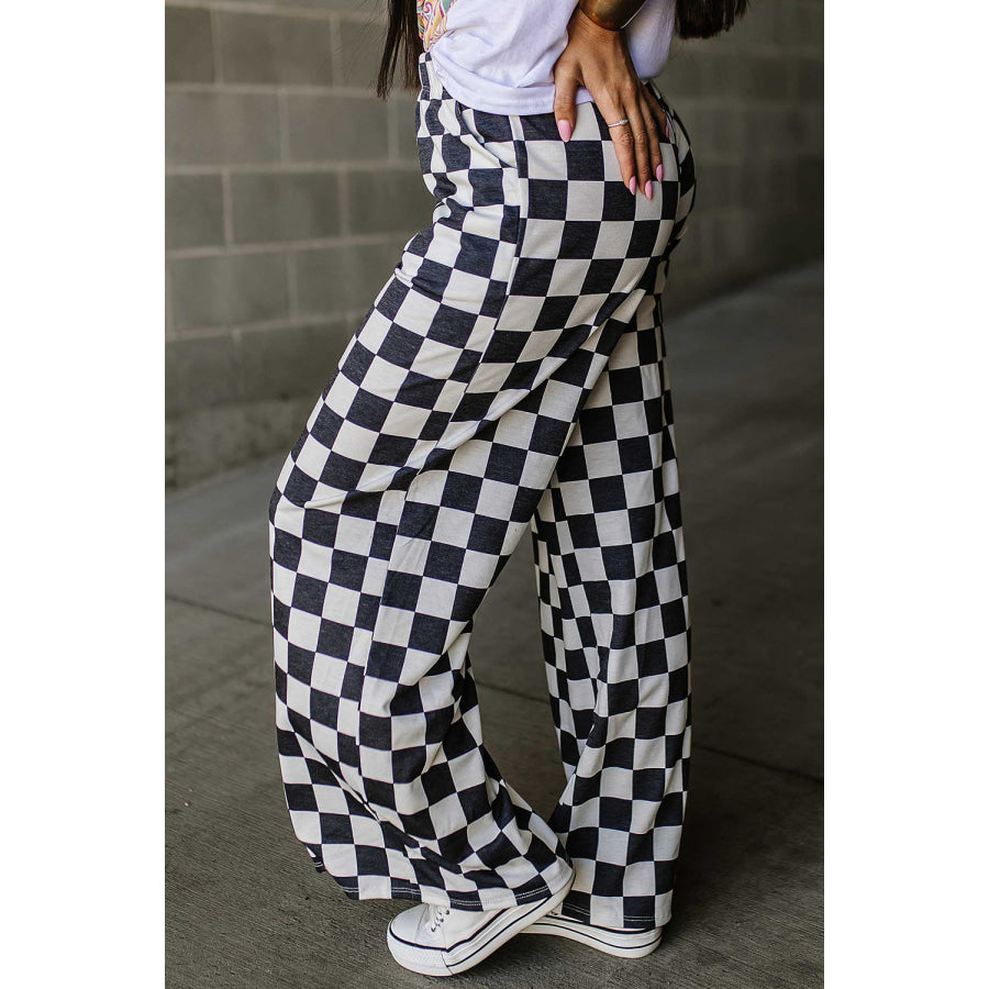 Checkered Wide Leg Pants Apparel and Accessories