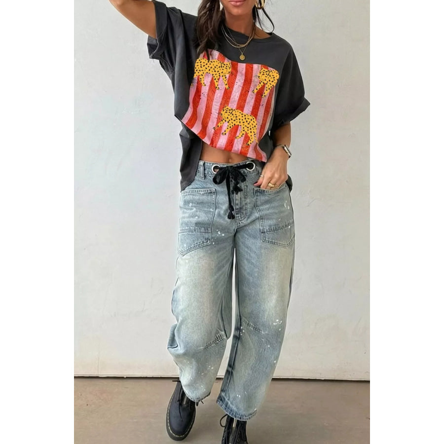 Cheetah Striped Print Retro Graphic Tee Apparel and Accessories