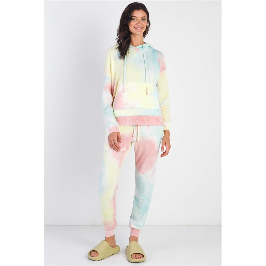 Cherish Apparel Drawstring Tie-Dye Dropped Shoulder Hoodie Apparel and Accessories