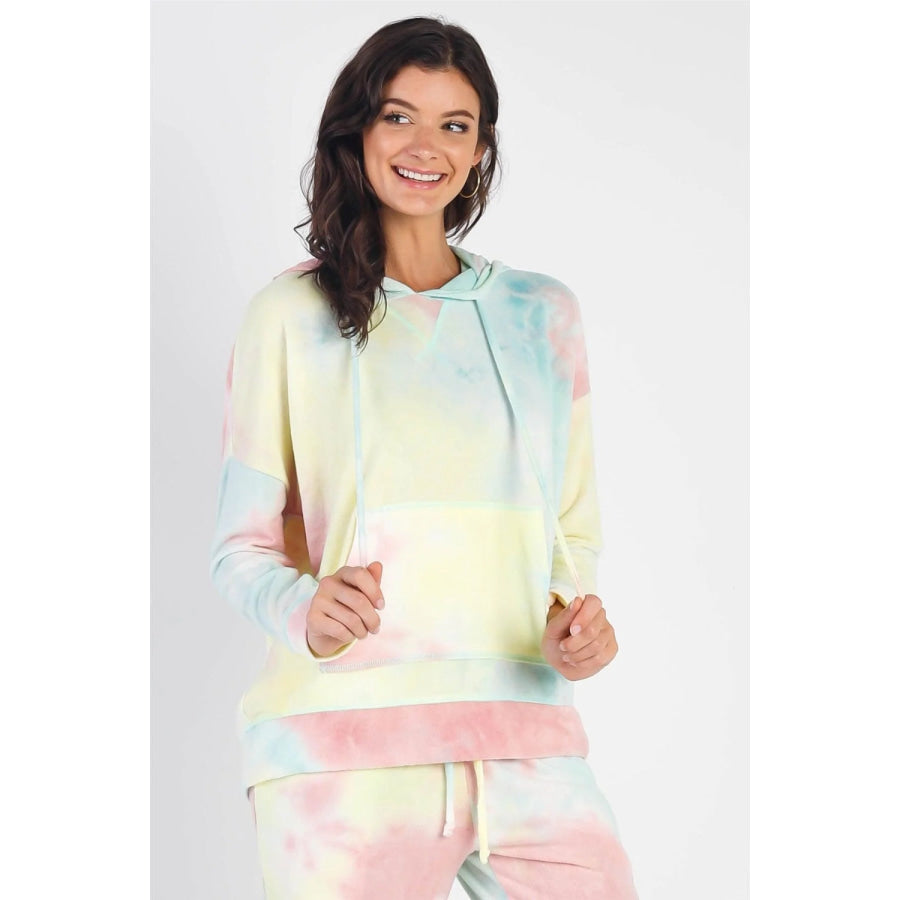 Cherish Apparel Drawstring Tie-Dye Dropped Shoulder Hoodie Multi / S Apparel and Accessories