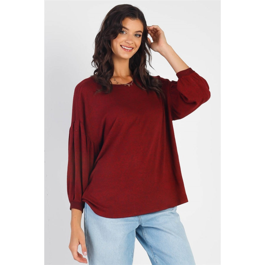 Cherish Apparel Drop Shoulder Puff Sleeve Top Burgundy / S Apparel and Accessories