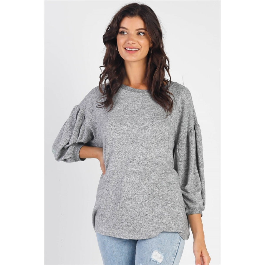 Cherish Apparel Drop Shoulder Puff Sleeve Top Heather Grey / S Apparel and Accessories