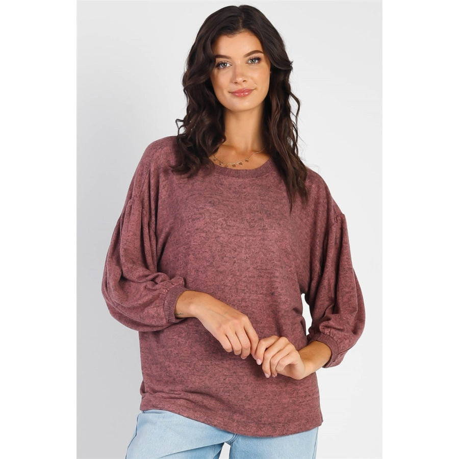 Cherish Apparel Drop Shoulder Puff Sleeve Top Mauve / S Apparel and Accessories