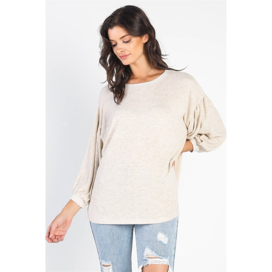 Cherish Apparel Drop Shoulder Puff Sleeve Top Oatmeal Ivory / S Apparel and Accessories