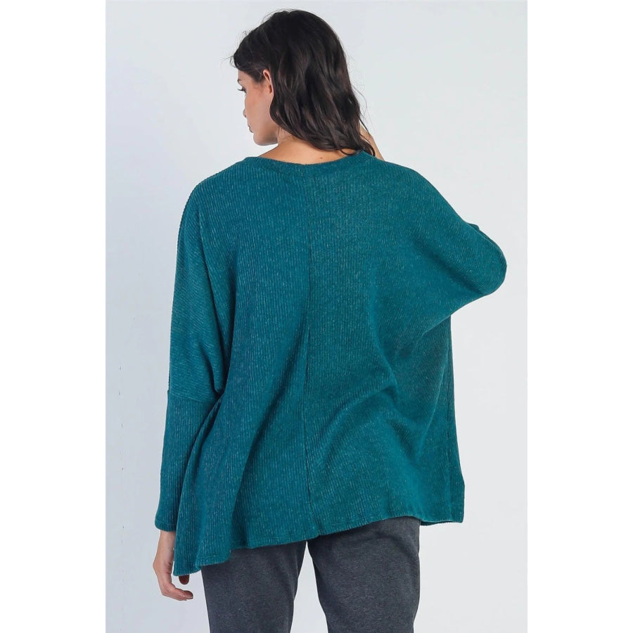 Cherish Apparel Round Neck Long Sleeve Sweater Hunter Green / S Apparel and Accessories