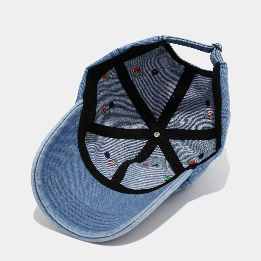 Cherry Embroidered Denim Baseball Cap Apparel and Accessories