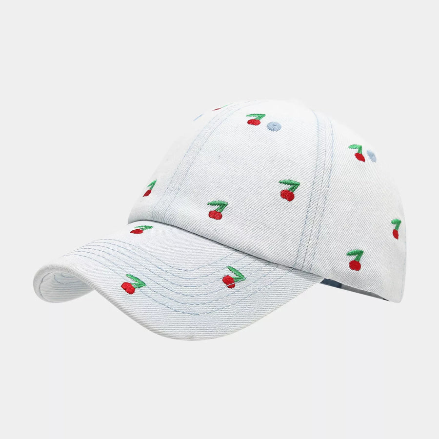 Cherry Embroidered Denim Baseball Cap Light Blue / One Size Apparel and Accessories