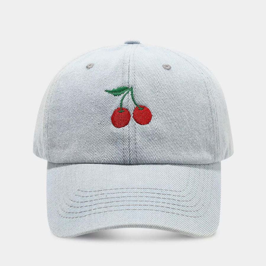Cherry Embroidery Baseball Cap Denim Light Blue / One Size Apparel and Accessories