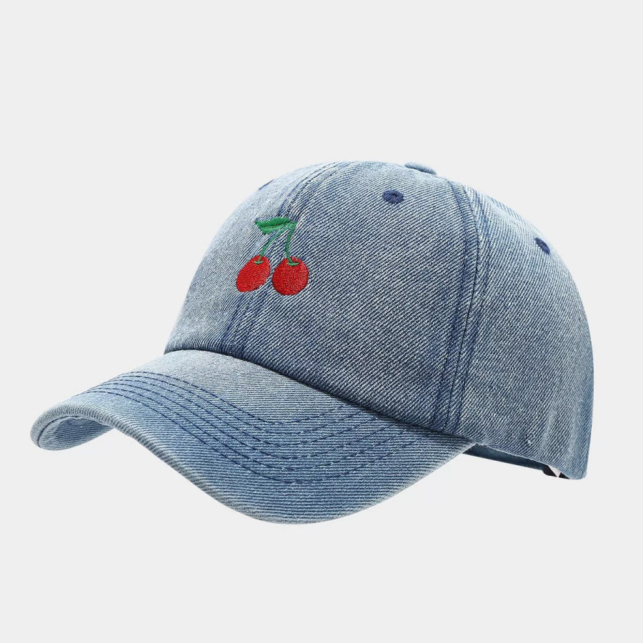 Cherry Embroidery Baseball Cap Denim Medium Blue / One Size Apparel and Accessories