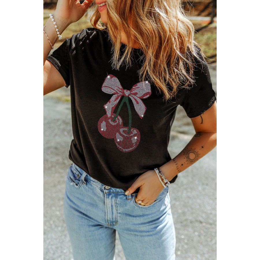 Cherry Graphic Round Neck Short Sleeve T-Shirt Apparel and Accessories