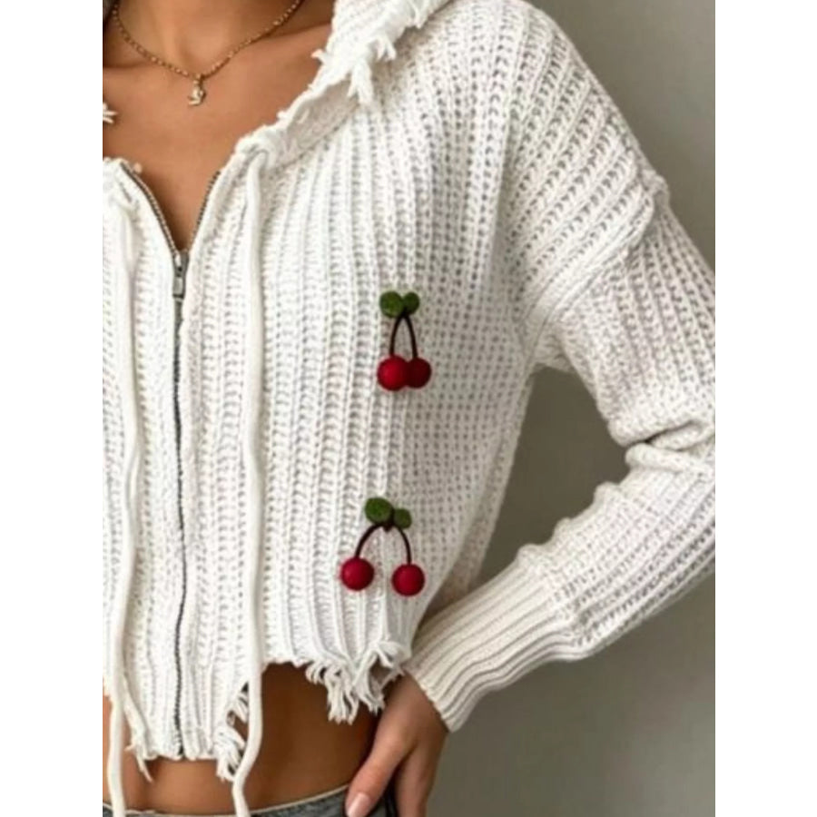 Cherry Knit Zip-Up Hooded Sweater Apparel and Accessories