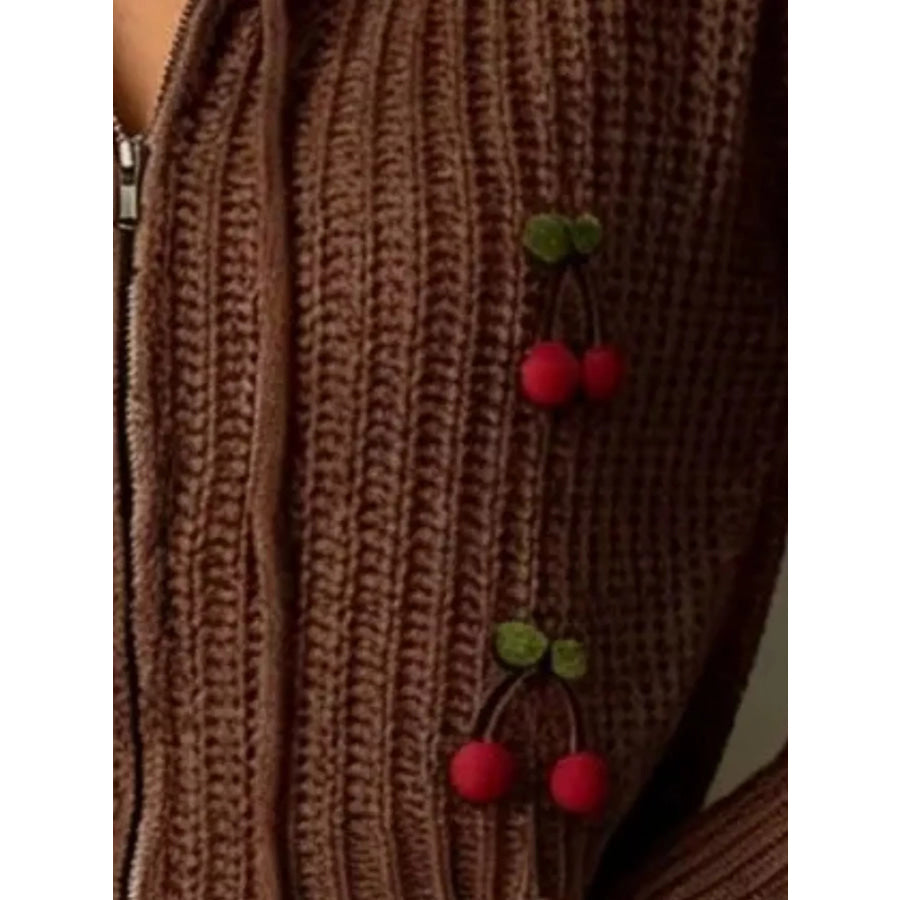 Cherry Knit Zip-Up Hooded Sweater Apparel and Accessories