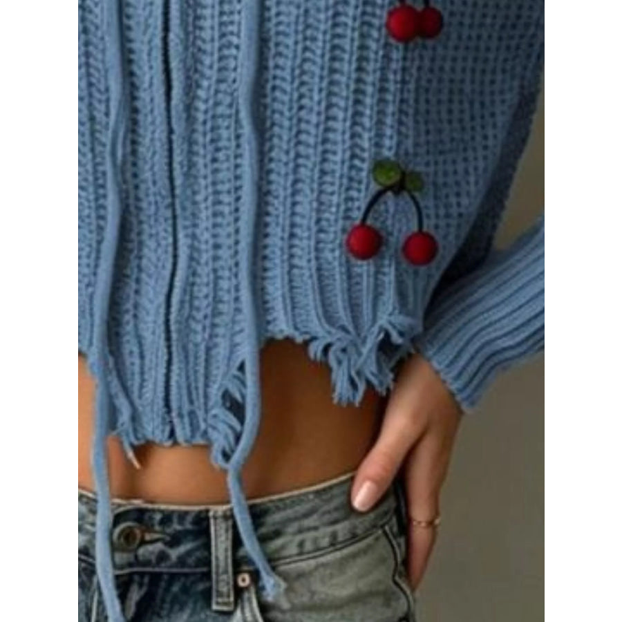 Cherry Knit Zip-Up Hooded Sweater Apparel and Accessories