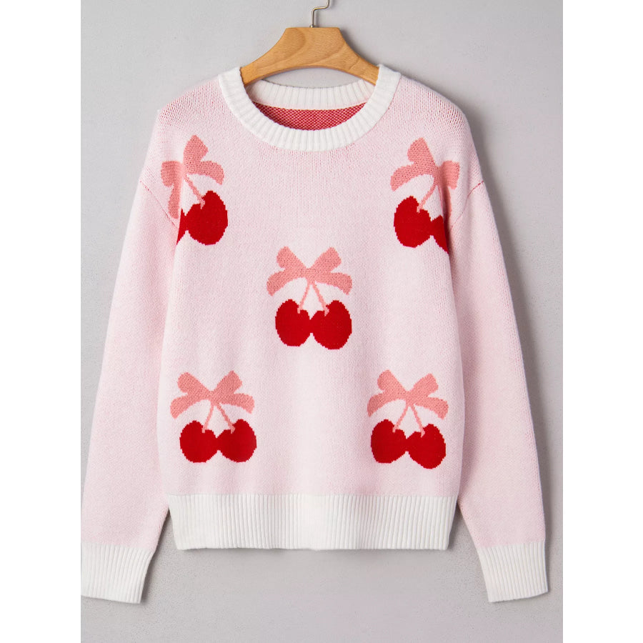 Cherry Pattern Drop Shoulder Sweater Apparel and Accessories