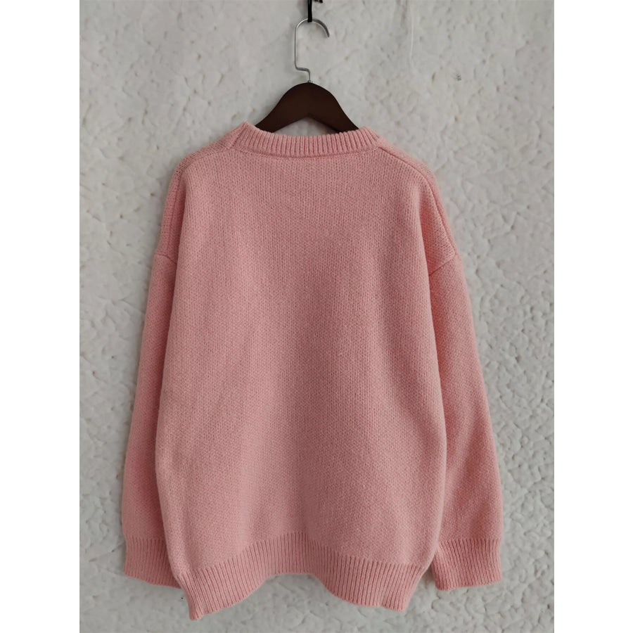 Cherry Pom-Pom Knit Round Neck Sweater Apparel and Accessories